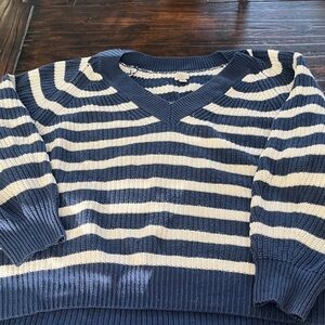 Striped Navy and White Women's  sweater 2x,nautical, preppy, oversized, classic